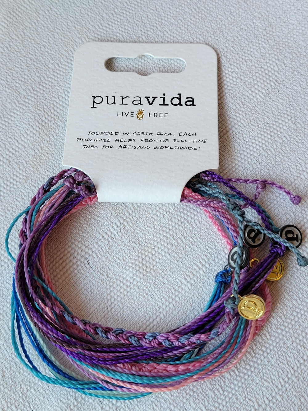 Pura Vida Purple Teal Pink Blue Braided Bracelet Set of 5